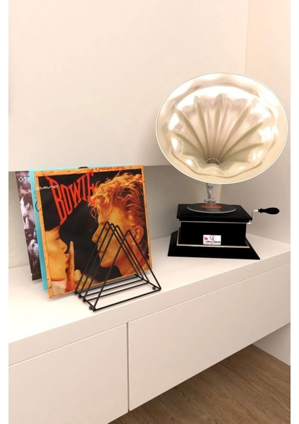 9 Bölmeli Üçgen Metal Kitaplık Organizer Masa Üstü Dergilik Plaklık Gazetelik Düzenleyici