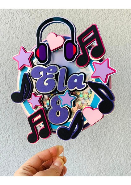 Müzik Nota Pop Star Temalı Kız Çocuk Kişiye Özel Doğum Günü Pasta Parti Süsü - Cake TOPPER(19X18CM)