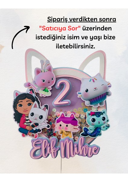 Gabby Kedi Temalı Kız Çocuk Kişiye Özel Doğum Günü Pasta Süsü Gabby Temalı Doğum Günü Süsü (23X18CM) fiyatları