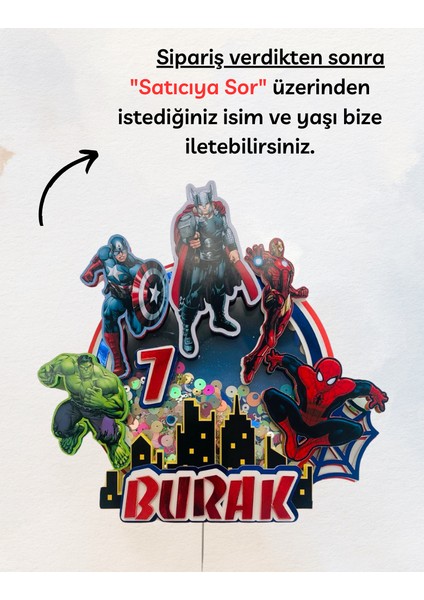 Süper Kahramanlar Temalı Kişiye Özel Erkek Çocuk Doğum Günü Pasta Süsü Cake TOPPER(21X21CM) modelleri