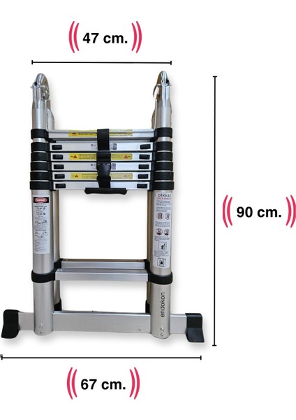 220 + 220 Cm. - 7+7 Basamaklı Teleskobik / Teleskopik Alüminyum A Tipi Merdiven fiyatları