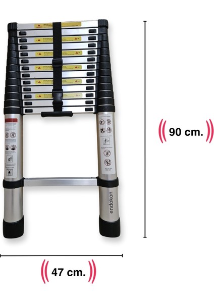 410 Cm. - 14 Basamaklı Teleskobik / Teleskopik Alüminyum I Merdiven