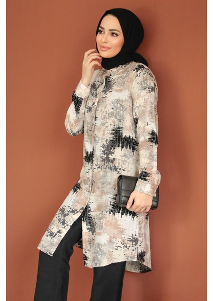 Desenli Siyah Tesettür Tunik 11677S