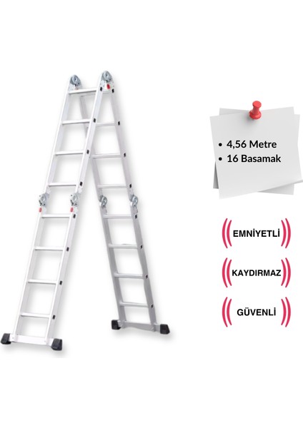 4,56 Metre - 16  Basamaklı Katlanır Akrobat Merdiven