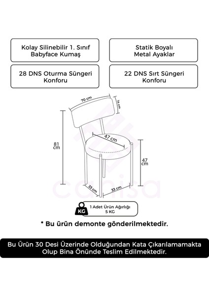 Rona Serisi 4 Adet Mutfak Sandalyesi Beyaz Metal Iskeletli Babyface Kumaş
