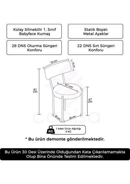 Rona Serisi 4 Adet Mutfak Sandalyesi Siyah Metal Iskeletli Babyface Kumaş