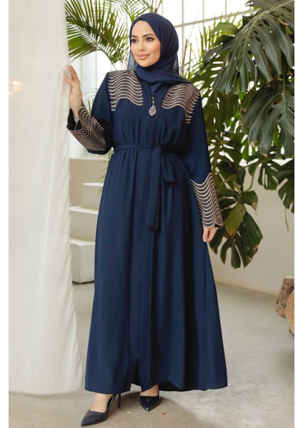 Desenli Lacivert Tesettür Ferace 29105L
