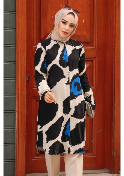 Desenli Siyah Tesettür Tunik 25025S