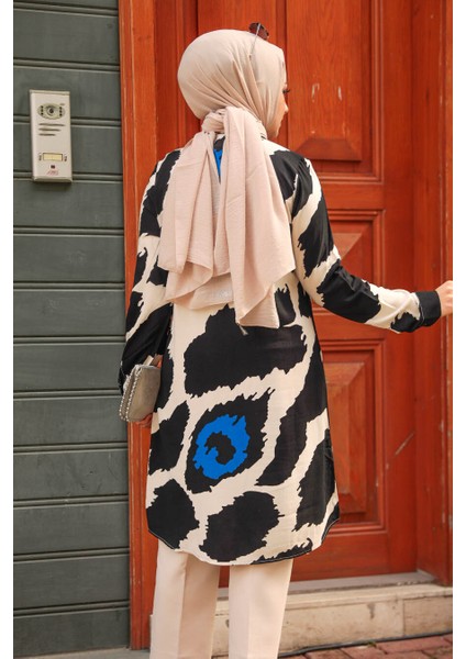 Desenli Siyah Tesettür Tunik 25025S