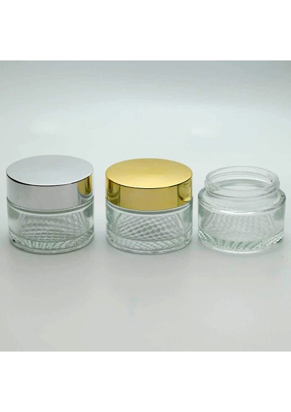 Krem Kavanozu 50 ml (3 Adet) Şeffaf Gri Kapaklı Kutu