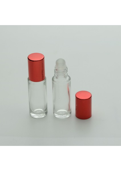 Parfüm Şişesi 5 ml (10 Adet) Roll-On Kırmızı Kapaklı Boş Şişe