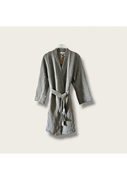 4 Kat Müslin Pamuk Antrasit Açık Gri Kimono Unisex L Bornoz - Sabahlık fırsatları