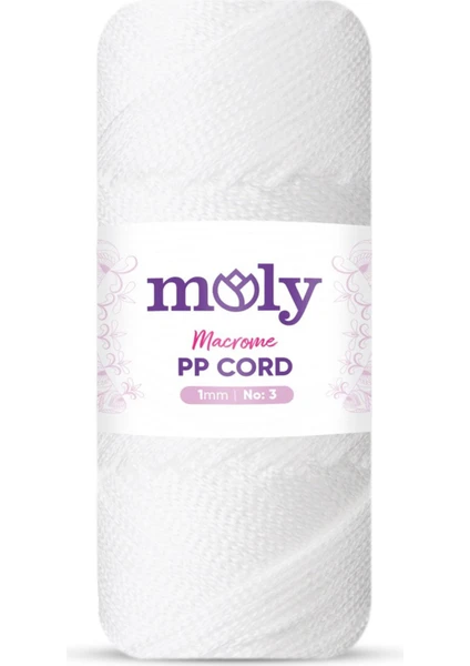 Pp Cord Polyester Makrome No:3 1mm 01-Beyaz Örgü Ipi 100 Gram