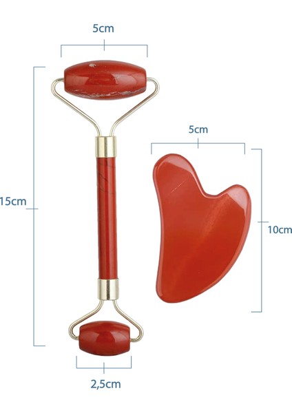 Kırmızı Jasper Taşı Face Roller ve Gua Sha Yüz Masaj Aleti Doğal Taş Sertifikalı