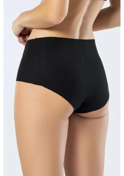 ERSK1012 Silikonlu Lazer Kesim Yüksek Bel Slip Sıyah