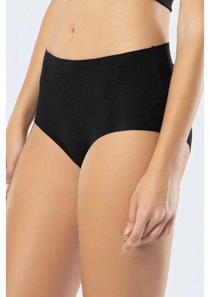 ERSK1012 Silikonlu Lazer Kesim Yüksek Bel Slip Sıyah