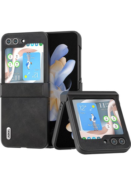 Samsung Galaxy Z Flip5 Siyah Için Buzağı Doku Pu Kılıfı (Yurt Dışından)