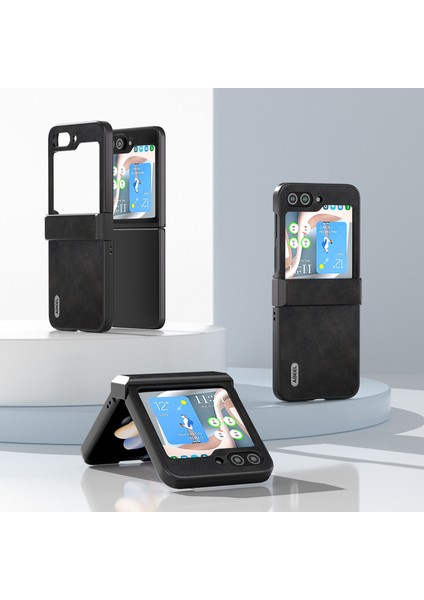 Samsung Galaxy Z Flip5 Siyah Için Buzağı Doku Pu Kılıfı (Yurt Dışından) fiyatları