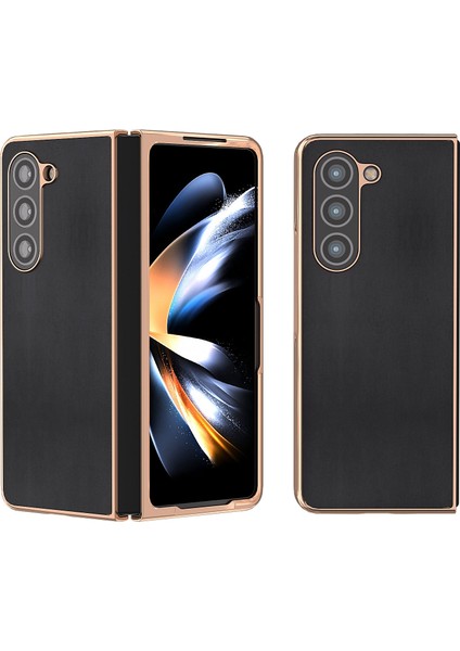 Samsung Galaxy Z Fold5 Siyah Için Deri Kaplama Telefon Kılıfı (Yurt Dışından)