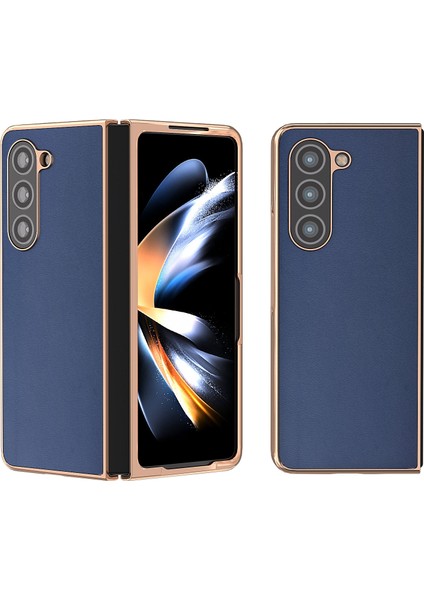Samsung Galaxy Z Fold5 Mavi Için Deri Kaplama Telefon Kılıfı (Yurt Dışından)