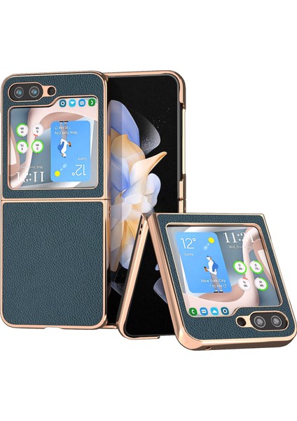 Samsung Galaxy Z Flip5 Yeşil Için Kaplama Litchi Doku Telefon Kılıfı (Yurt Dışından)