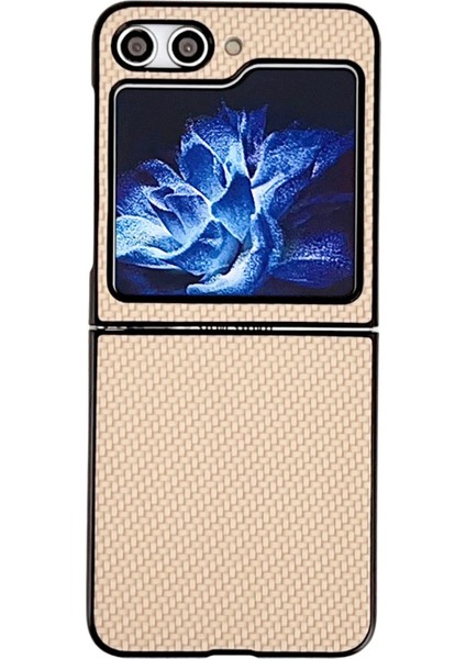 Samsung Galaxy Z Flip5 Bej Için Deri Doku Pc Telefon Kılıfı (Yurt Dışından)