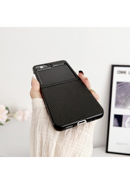 Samsung Galaxy Z Flip5 Bej Için Deri Doku Pc Telefon Kılıfı (Yurt Dışından) modelleri