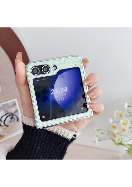 Samsung Galaxy Z Flip3 5g Gümüş Için Pearlescent Boya Pu Kılıfı (Yurt Dışından)