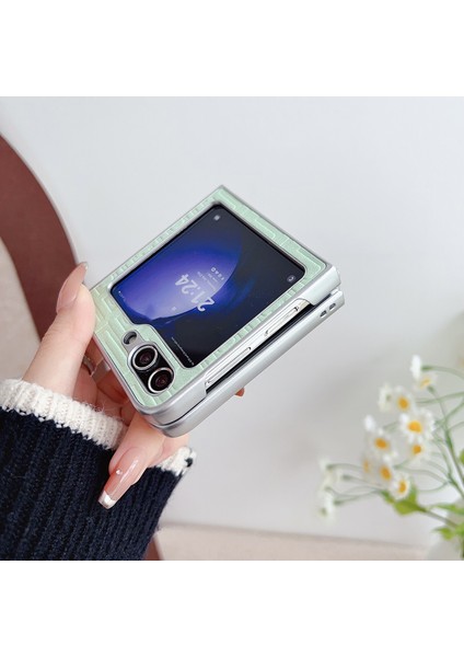 Samsung Galaxy Z Flip3 5g Gümüş Için Pearlescent Boya Pu Kılıfı (Yurt Dışından)