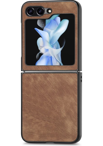 Samsung Galaxy Z Flip5 5g Kahverengi Için Deri Şok Geçirmez Telefon Kasası (Yurt Dışından)