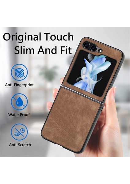 Samsung Galaxy Z Flip5 5g Kahverengi Için Deri Şok Geçirmez Telefon Kasası (Yurt Dışından) modelleri
