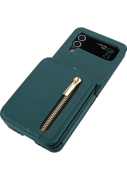 Samsung Galaxy Z Flip3 Yeşil Için Fermuar Kart Yuvaları Katlanır Kılıf (Yurt Dışından)