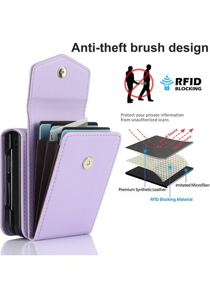 Samsung Galaxy Z Flip5 Light Mor Için Fermuar Kart Yuvaları Katlanır Kılıf (Yurt Dışından) fiyatları
