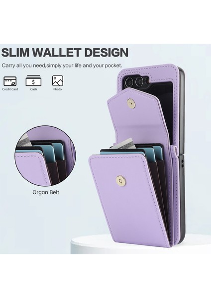Samsung Galaxy Z Flip5 Light Mor Için Fermuar Kart Yuvaları Katlanır Kılıf (Yurt Dışından) fırsatları