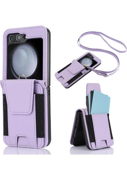 Samsung Galaxy Z Flip5 Light Mor Için Fermuar Kart Yuvaları Katlanır Kılıf (Yurt Dışından)
