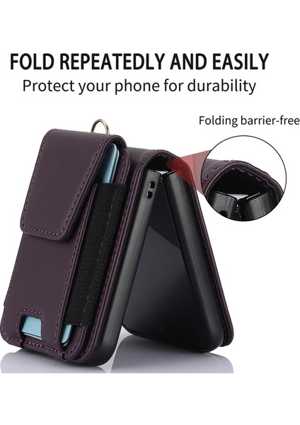Samsung Galaxy Z Flip5 Koyu Mor Için Fermuar Kart Yuvaları Katlanır Kılıf (Yurt Dışından) fırsatları