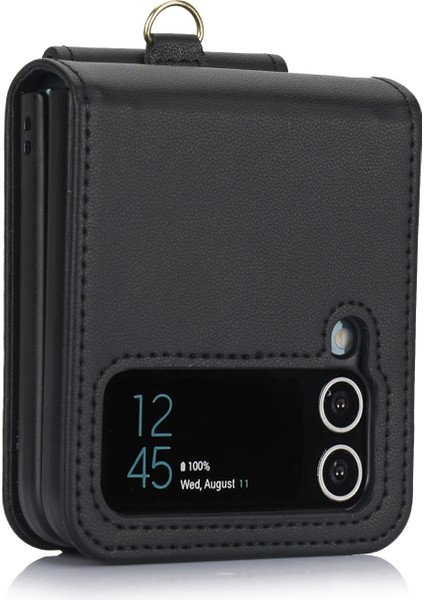 Samsung Galaxy Z Flip3 Siyah Için Fermuar Kart Yuvaları Katlanır Kılıf (Yurt Dışından)