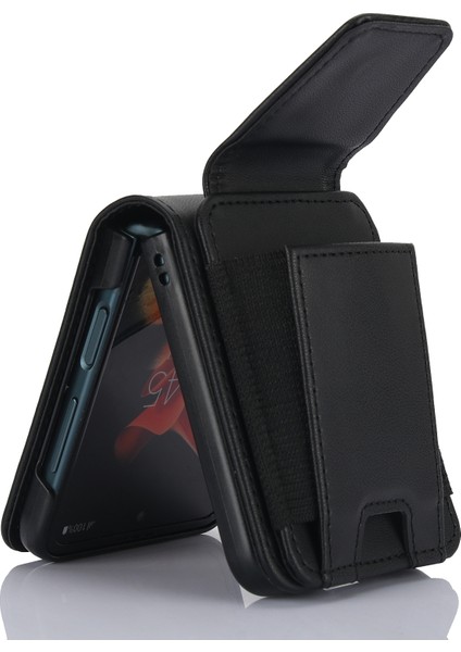 Samsung Galaxy Z Flip3 Siyah Için Fermuar Kart Yuvaları Katlanır Kılıf (Yurt Dışından)