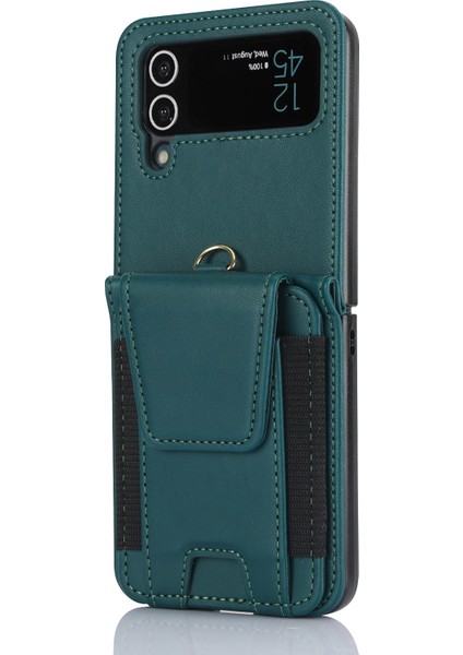 Samsung Galaxy Z Flip3 Yeşil Için Fermuar Kart Yuvaları Katlanır Kılıf (Yurt Dışından)