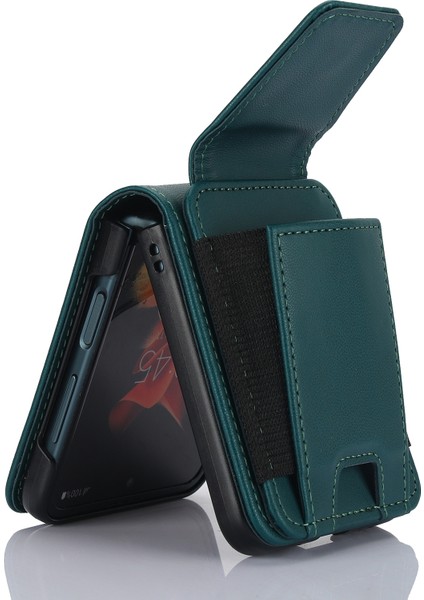 Samsung Galaxy Z Flip3 Yeşil Için Fermuar Kart Yuvaları Katlanır Kılıf (Yurt Dışından)