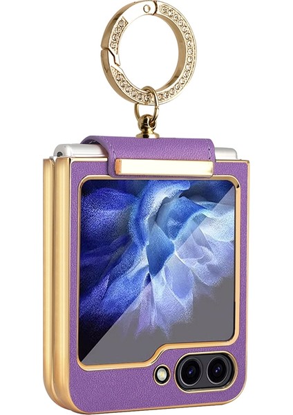 Samsung Galaxy Z Flip5 Mor Için Ring Tutucu Pu Telefon Kılıfı (Yurt Dışından)