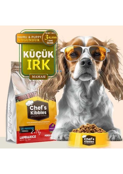 Chef`s Kibbles – Mini ve Küçük Irk Köpek Maması Kuzu Etli Pirinçli 2+1 kg