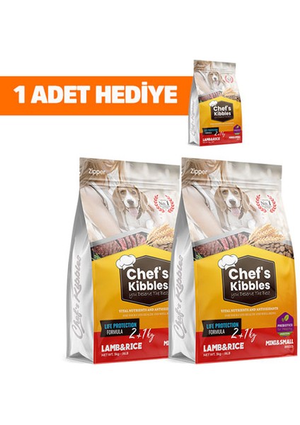 Chef`s Kibbles – Mini ve Küçük Irk Köpek Maması Kuzu Etli Pirinçli 2+1 kg