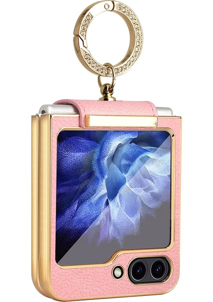 Samsung Galaxy Z Flip5 Pembe Için Halka Tutucu Pu Telefon Kasası (Yurt Dışından)