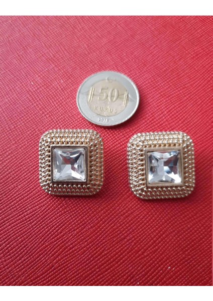 Kristal Taşlı Metal Düğme 2,5 cm 1 Paket 2ADET