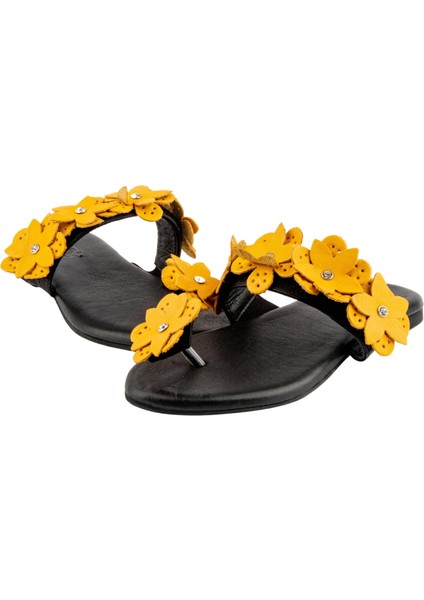 371 Çiçekli Parmak Arası Kadın Terlik Sarı fiyatları