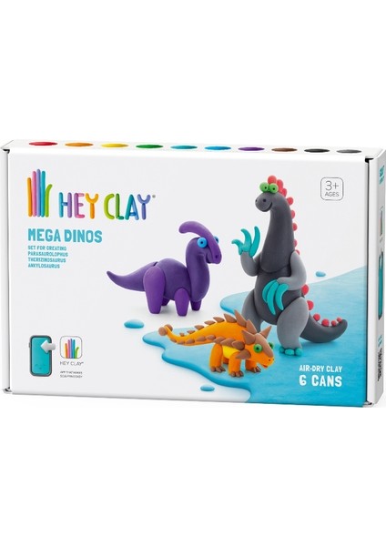 Hey Clay Hava ile Kuruyan Kil (6'lı Kutu) - Mega Dinozorlar (Ankylosaurus, Parasaurolophus, Therizinosaurus)