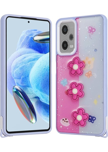 Xiaomi Redmi Note 12 Pro Plus 5g Kılıf Parlayan Sıvılı Simli Kabartma Figürlü Kapak (Cevze)