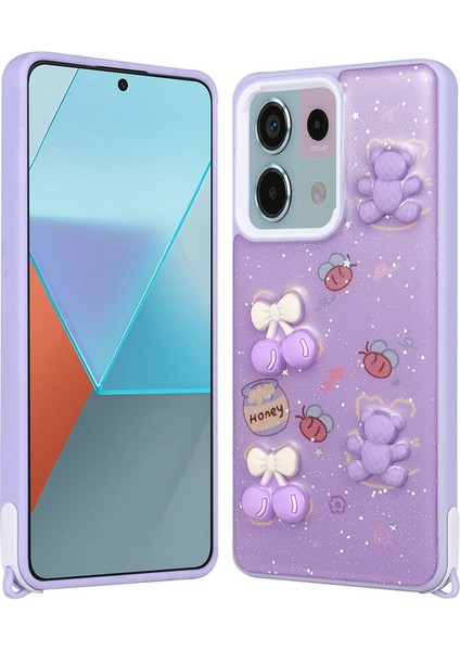 Xiaomi Redmi Note 13 Pro 5g Kılıf Parlayan Sıvılı Simli Kabartma Figürlü Kapak (Cevze)