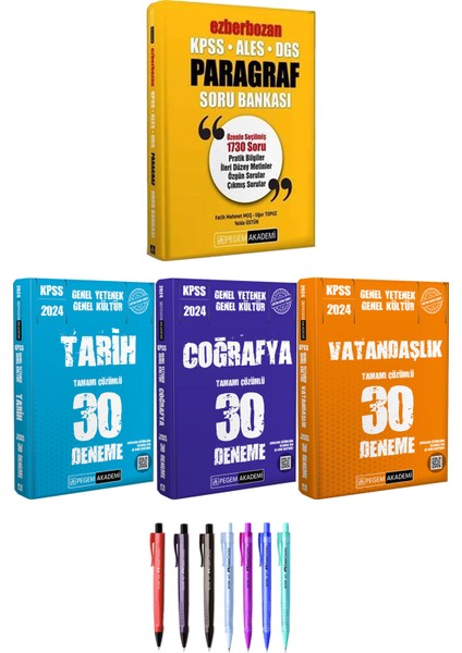 Ezberbozan KPSS ALES DGS Paragraf Soru Bankası - 2024 KPSS Genel Kültür Tarih Coğrafya Vatandaşlık 30 Deneme + Faber Castell Econ Kalem